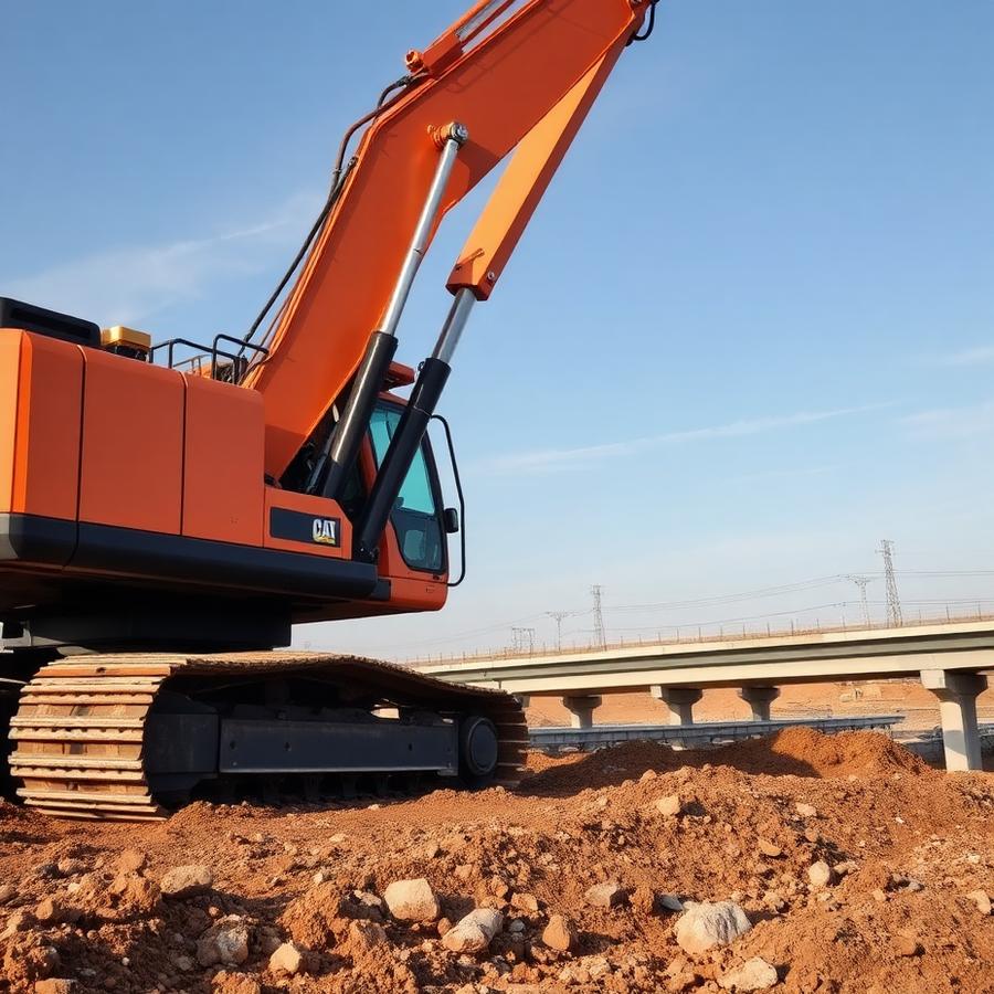 Escavadeira trabalhando em obra de infraestrutura